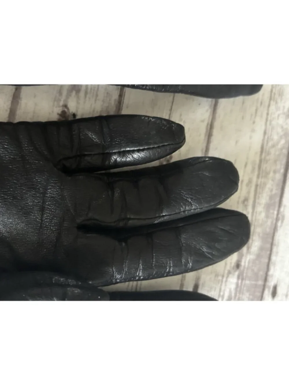 Mercer & Madison Soft Black Leather Cashmere Lined Gloves Short Tie Bow Large